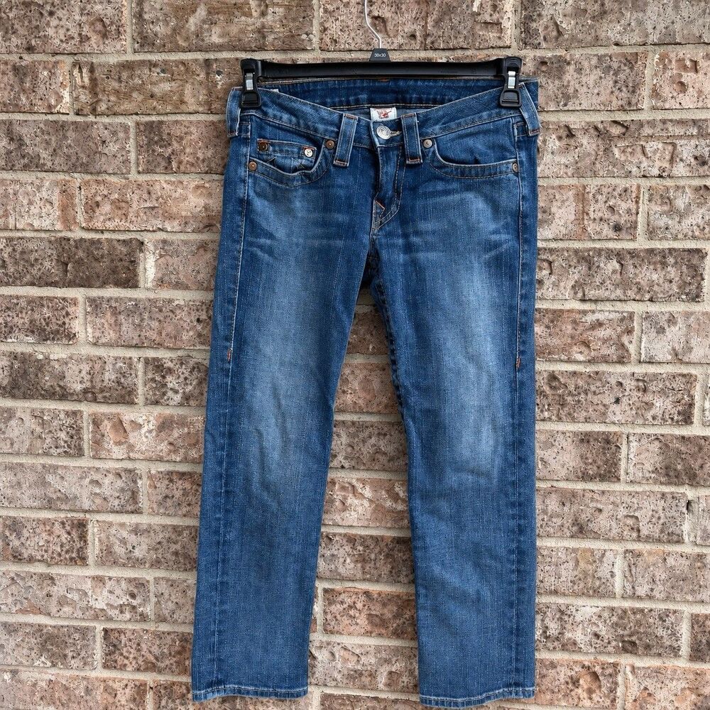 Vintage Y2K True Religion Section Lizzy Cropped Jeans 28 Made in USA Blue Stretc